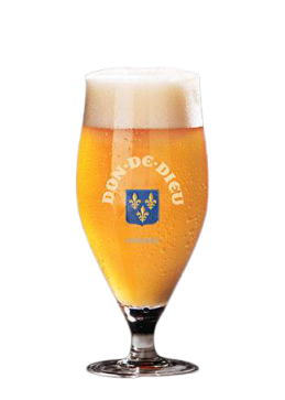 verre  avec logo unibroue don de dieu du quebec