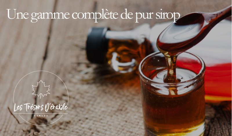 Een compleet assortiment hoogwaardige ahornsiroop geproduceerd in de esdoornbosjes van Quebec.